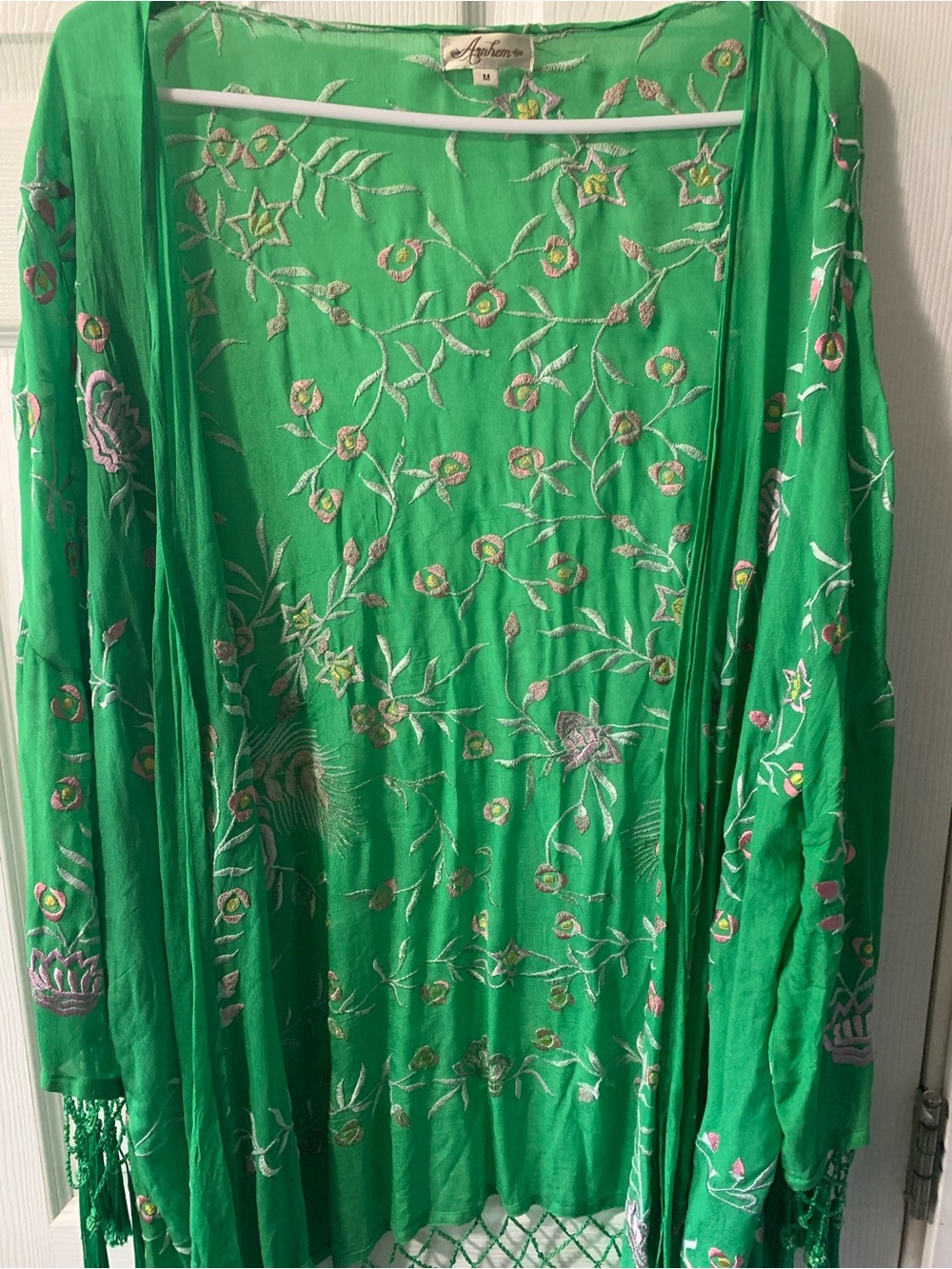 Arnhem Green Embroidered Silk Kimono